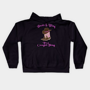 Boots and Bling It Is a Cowgirl Thing Horse Lover Kids Hoodie